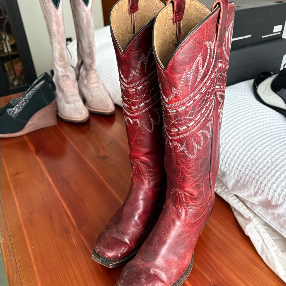 Tony Lama Red and White Western Boots